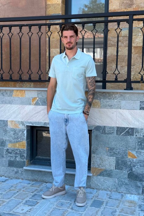 ONE COLOR FRONT POCKET MEN T-SHIRT MINT/MENTE - 4