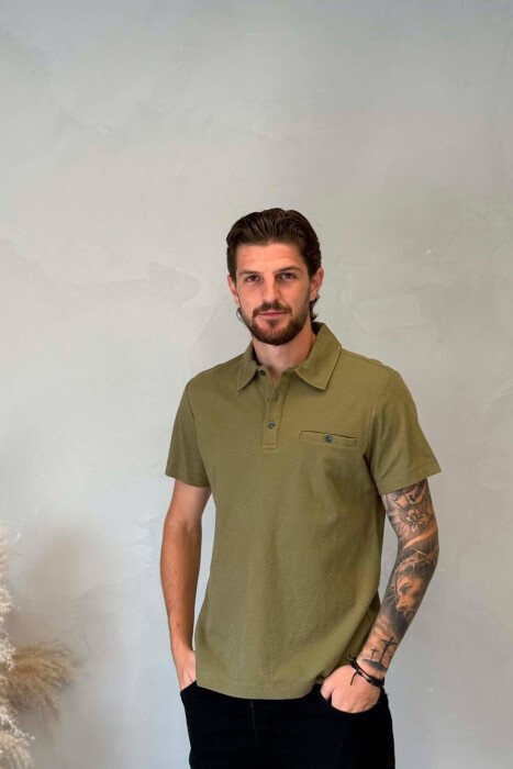 ONE COLOR FRONT POCKET MEN T-SHIRT OLIVE/ULLI 