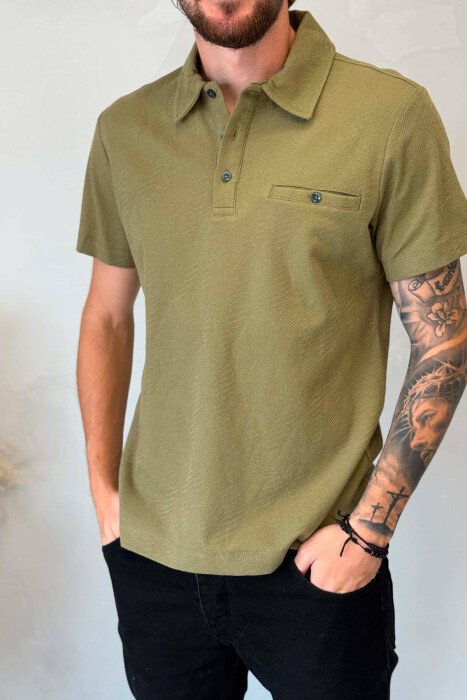 ONE COLOR FRONT POCKET MEN T-SHIRT OLIVE/ULLI - 4