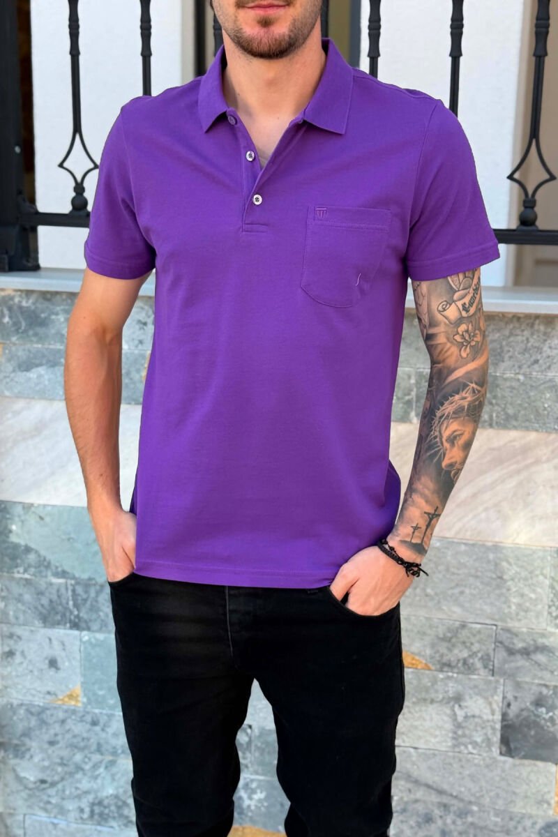 ONE COLOR FRONT POCKET MEN T-SHIRT PURPLE/LEJLA - 2