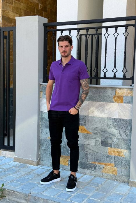 ONE COLOR FRONT POCKET MEN T-SHIRT PURPLE/LEJLA - 4