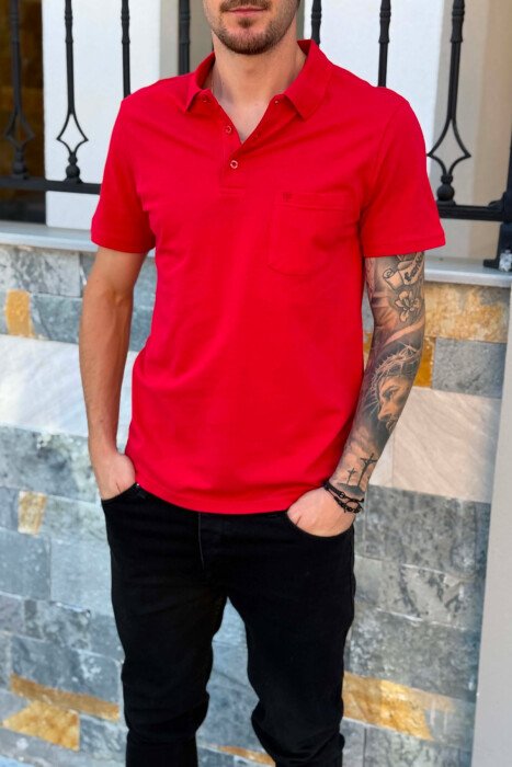 ONE COLOR FRONT POCKET MEN T-SHIRT RED/E KUQE - 2