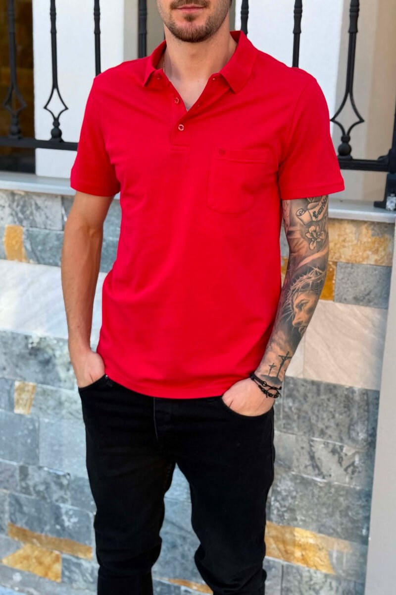 ONE COLOR FRONT POCKET MEN T-SHIRT RED/E KUQE - 2