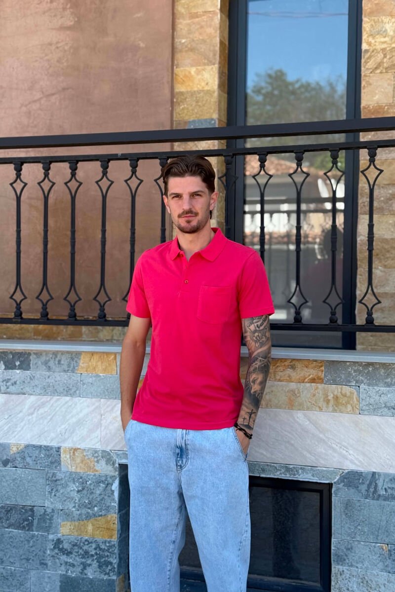 ONE COLOR FRONT POCKET MEN T-SHIRT SALMON/SALMON - 1