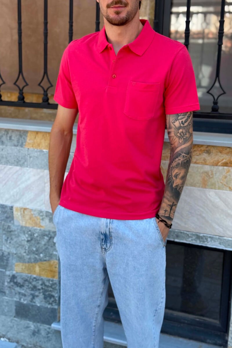 ONE COLOR FRONT POCKET MEN T-SHIRT SALMON/SALMON - 2