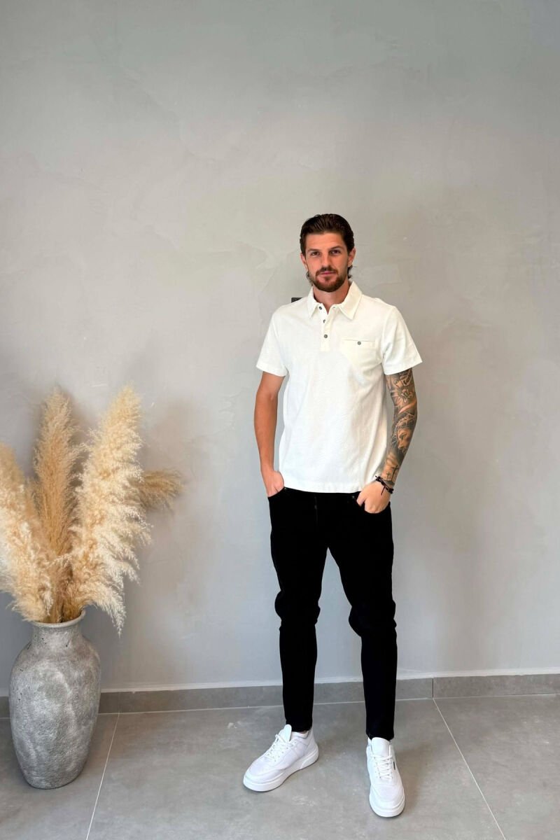 ONE COLOR FRONT POCKET MEN T-SHIRT WHITE-E BARDHE - 3