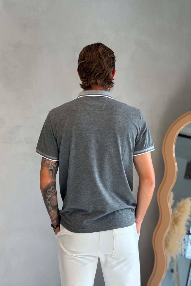 ONE COLOR FRONT POCKET POLO NECK MEN T-SHIRT GREY/GRI - 2