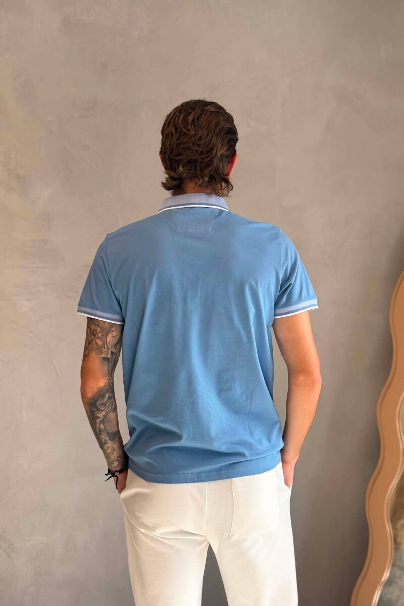 ONE COLOR FRONT POCKET POLO NECK MEN T-SHIRT LIGHTBLUE/BZ - 2