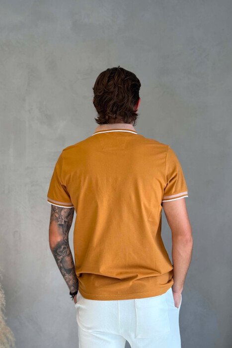 ONE COLOR FRONT POCKET POLO NECK MEN T-SHIRT MUSTARD/MUSTARDE - 2
