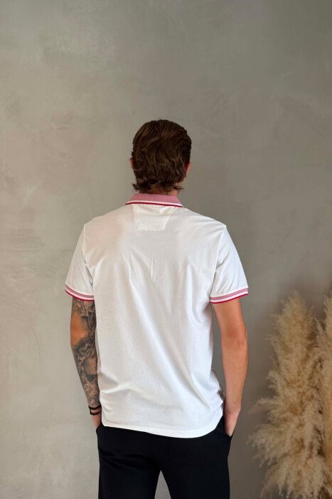 ONE COLOR FRONT POCKET POLO NECK MEN T-SHIRT WHITE-E BARDHE - 2