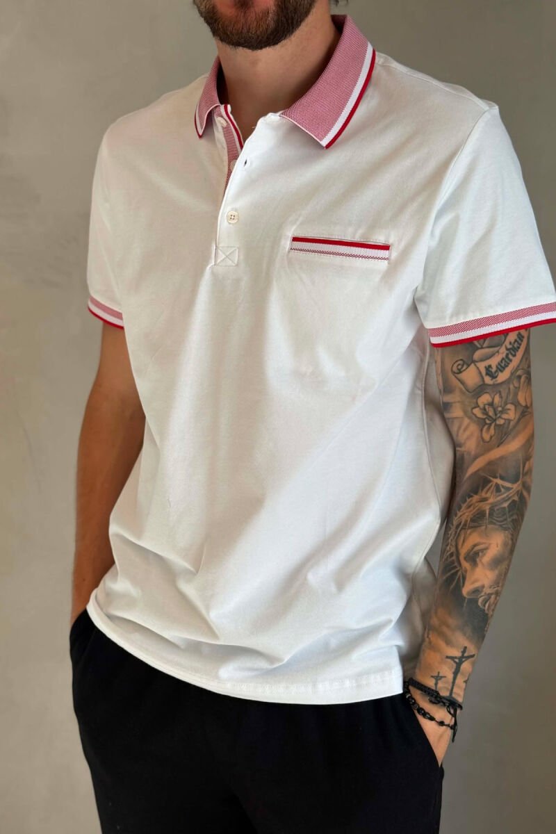 ONE COLOR FRONT POCKET POLO NECK MEN T-SHIRT WHITE-E BARDHE - 4