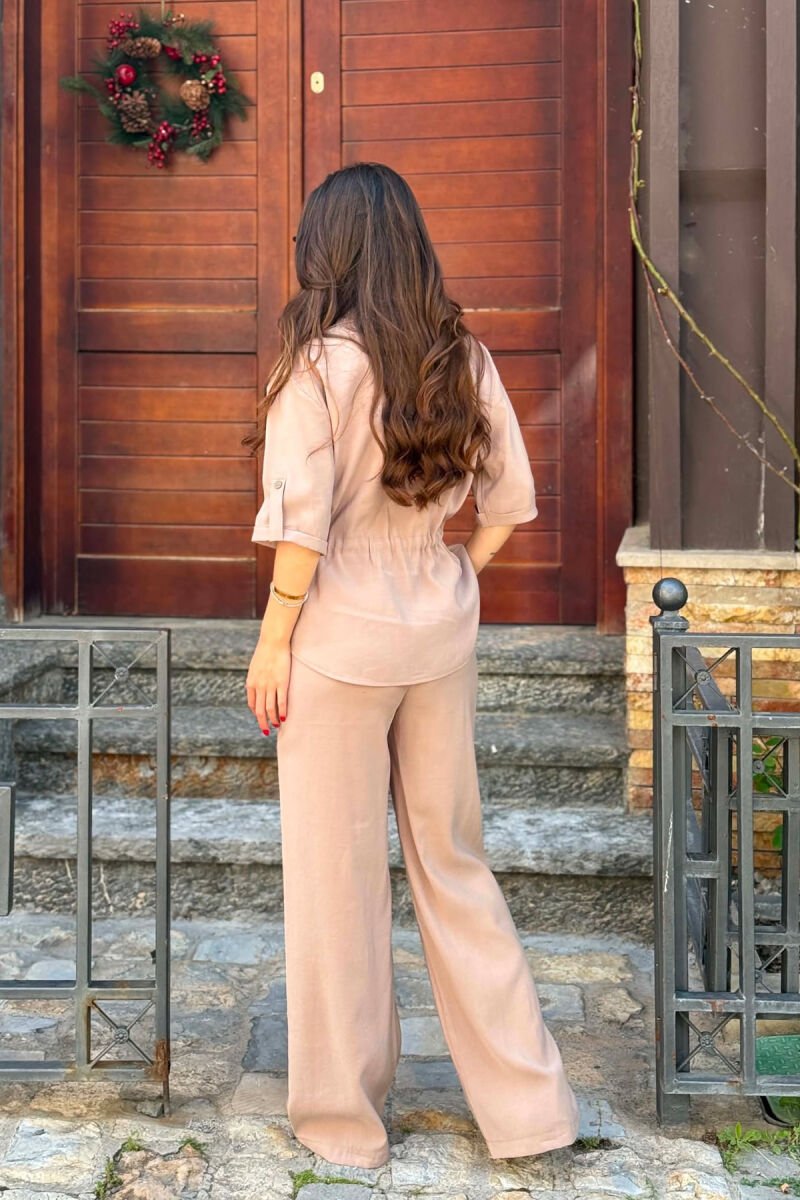 ONE COLOR FRONT POCKET SHIRT + TROUSERS WOMAN SET BEIGE/BEZHE - 5