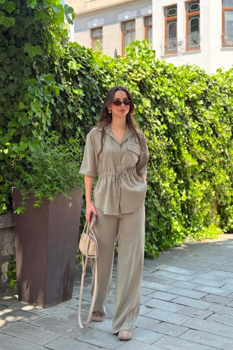 ONE COLOR FRONT POCKET SHIRT + TROUSERS WOMAN SET MINT/MENTE - 1