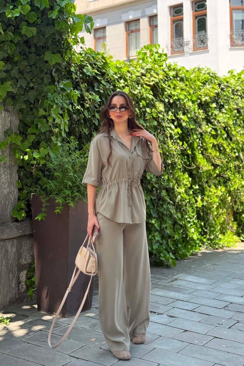 ONE COLOR FRONT POCKET SHIRT + TROUSERS WOMAN SET MINT/MENTE - 2