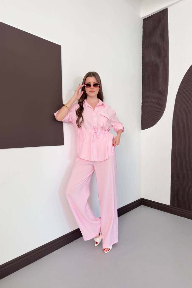 ONE COLOR FRONT POCKET SHIRT + TROUSERS WOMAN SET PINK/ROZE - 3