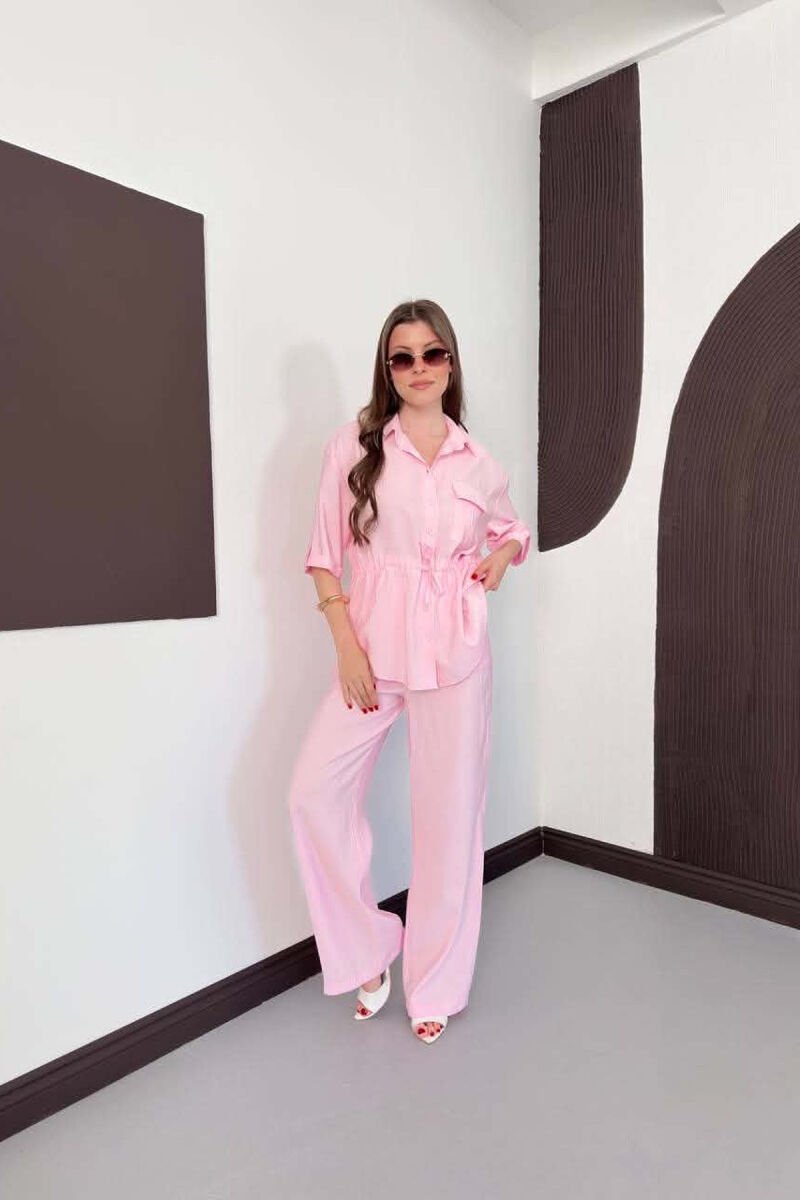 ONE COLOR FRONT POCKET SHIRT + TROUSERS WOMAN SET PINK/ROZE - 4