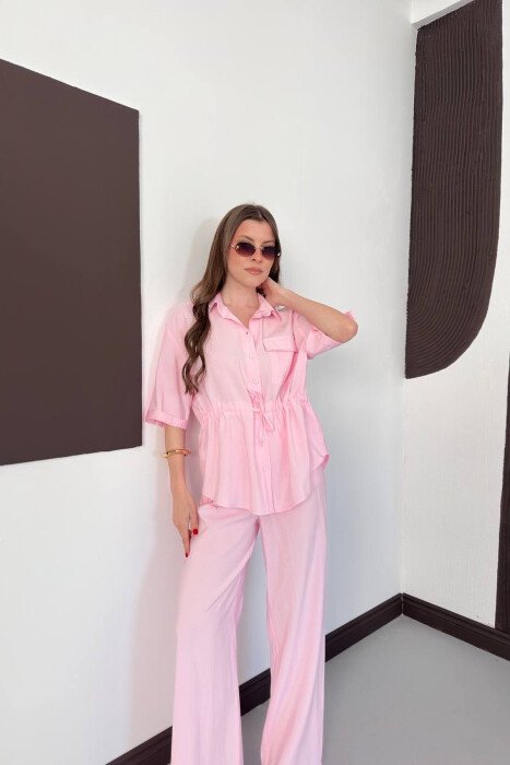 ONE COLOR FRONT POCKET SHIRT + TROUSERS WOMAN SET PINK/ROZE - 5