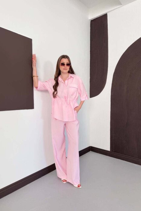 ONE COLOR FRONT POCKET SHIRT + TROUSERS WOMAN SET PINK/ROZE - 7