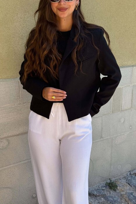ONE COLOR FRONT POCKET WOMAN JACKET BLACK/ E ZEZE - 2