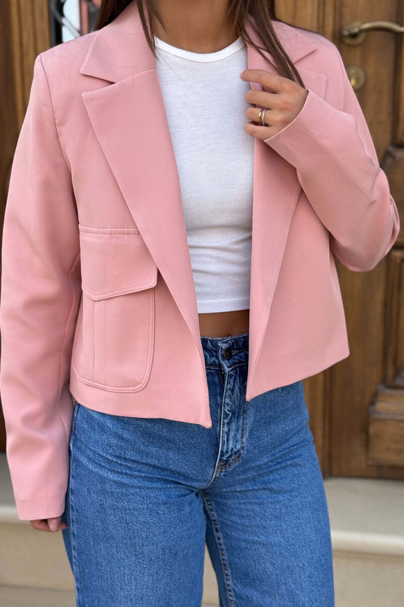 ONE COLOR FRONT POCKET WOMAN JACKET POWDER/PUDER - 4