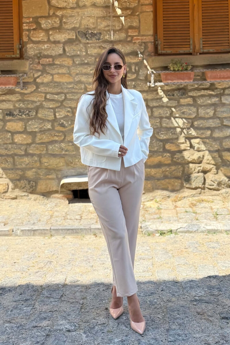 ONE COLOR FRONT POCKET WOMAN JACKET WHITE-E BARDHE - 3
