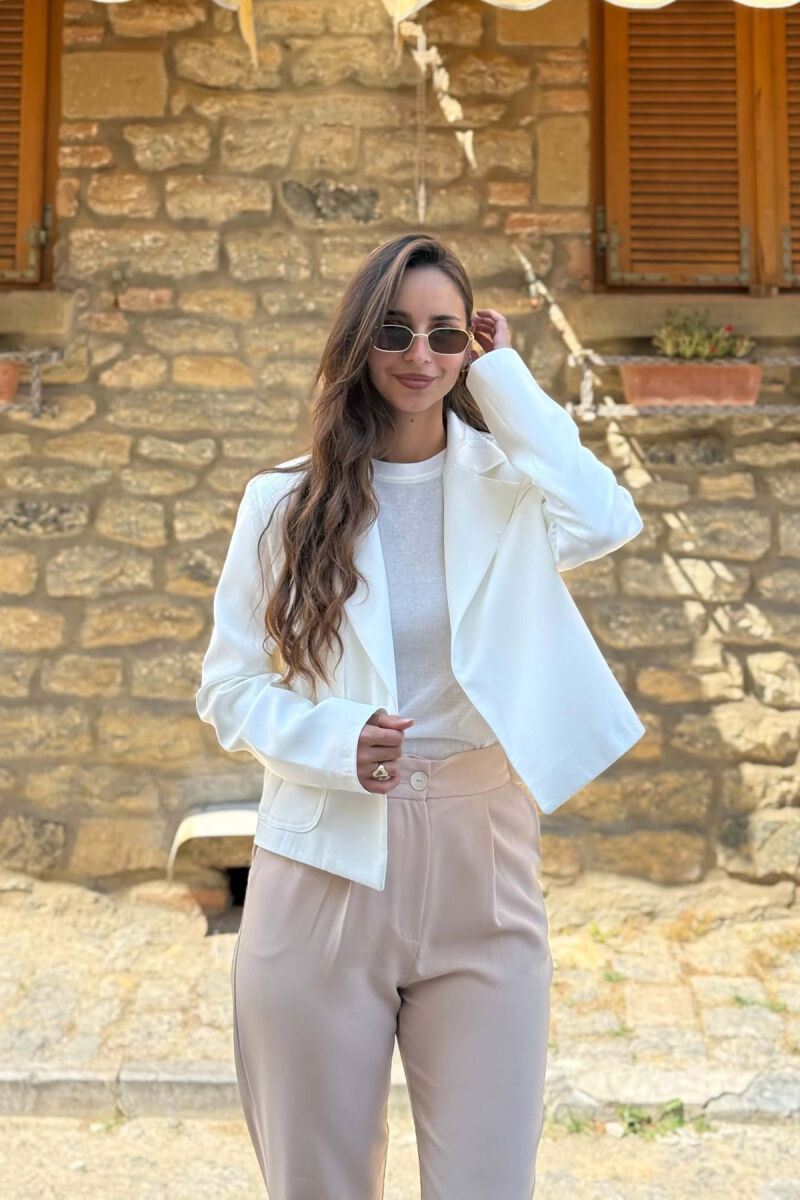 ONE COLOR FRONT POCKET WOMAN JACKET WHITE-E BARDHE - 4
