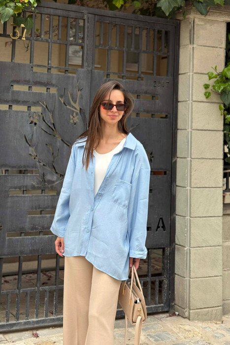 ONE COLOR FRONT POCKET WOMAN SHIRT BABY BLUE/BLU BY - 1