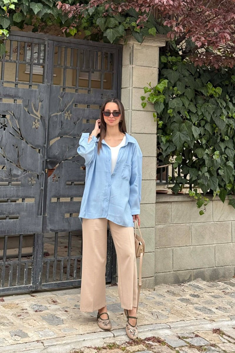 ONE COLOR FRONT POCKET WOMAN SHIRT BABY BLUE/BLU BY - 2