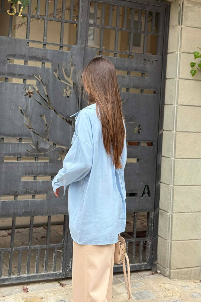 ONE COLOR FRONT POCKET WOMAN SHIRT BABY BLUE/BLU BY - 4