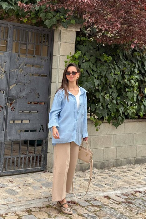 ONE COLOR FRONT POCKET WOMAN SHIRT BABY BLUE/BLU BY - 5