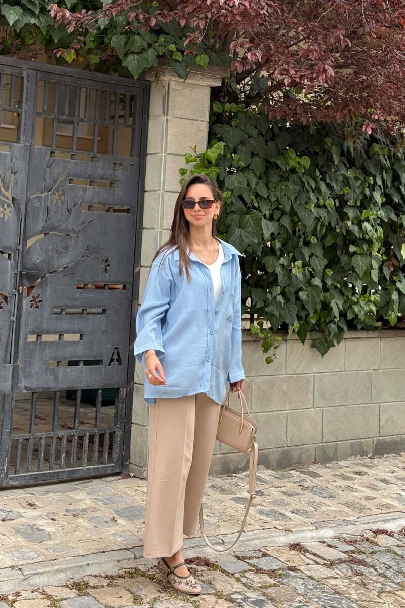 ONE COLOR FRONT POCKET WOMAN SHIRT BABY BLUE/BLU BY - 5