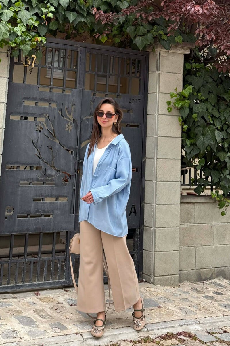 ONE COLOR FRONT POCKET WOMAN SHIRT BABY BLUE/BLU BY - 6