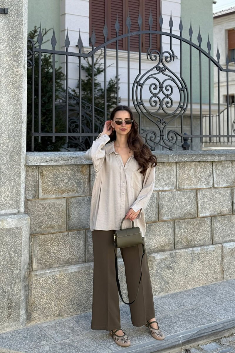 ONE COLOR FRONT POCKET WOMAN SHIRT BEIGE/BEZHE - 4