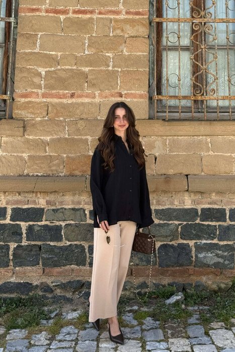 ONE COLOR FRONT POCKET WOMAN SHIRT BLACK/ E ZEZE - 2