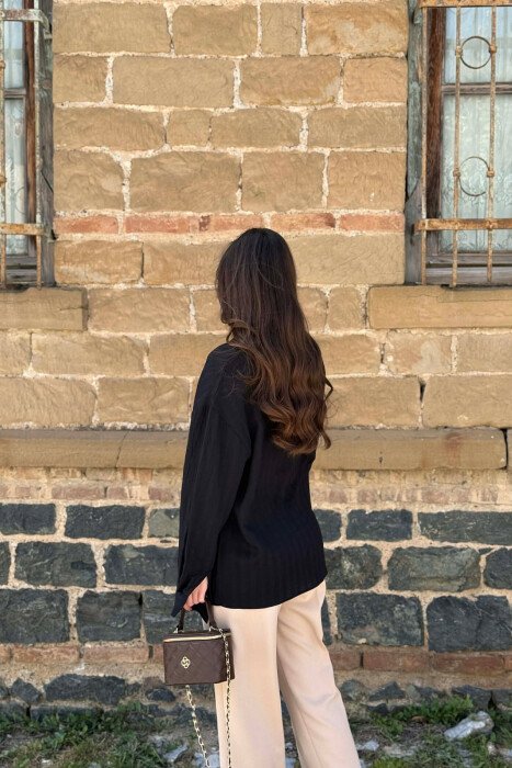 ONE COLOR FRONT POCKET WOMAN SHIRT BLACK/ E ZEZE - 3
