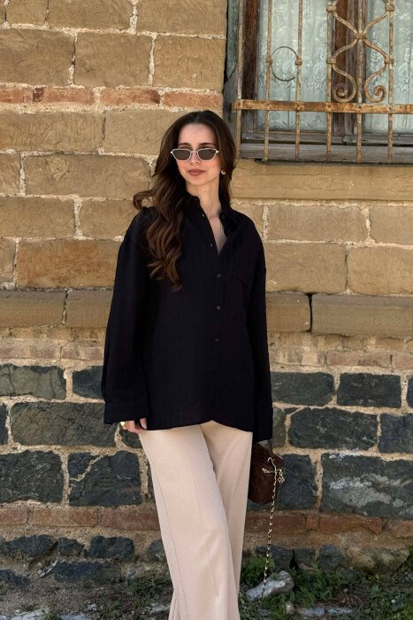 ONE COLOR FRONT POCKET WOMAN SHIRT BLACK/ E ZEZE - 4