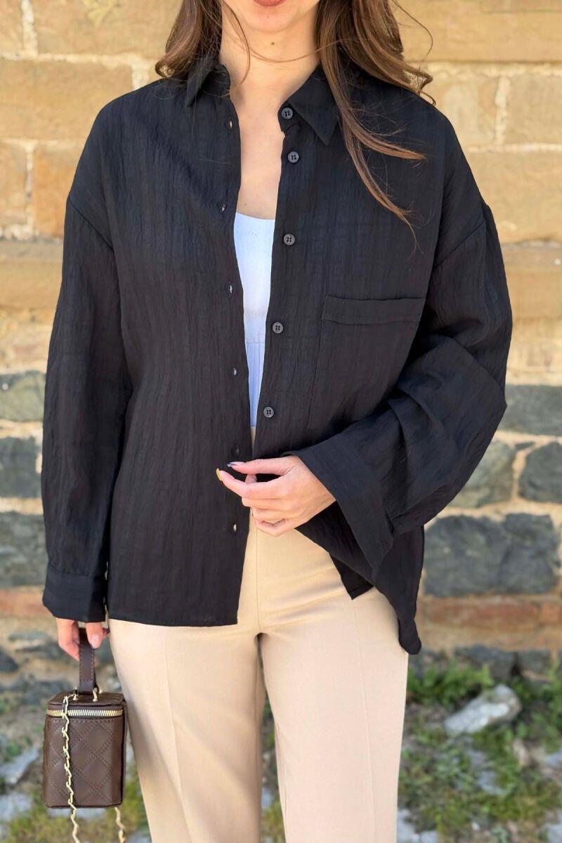 ONE COLOR FRONT POCKET WOMAN SHIRT BLACK/ E ZEZE - 9
