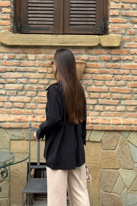ONE COLOR FRONT POCKET WOMAN SHIRT BLACK/ E ZEZE - 2