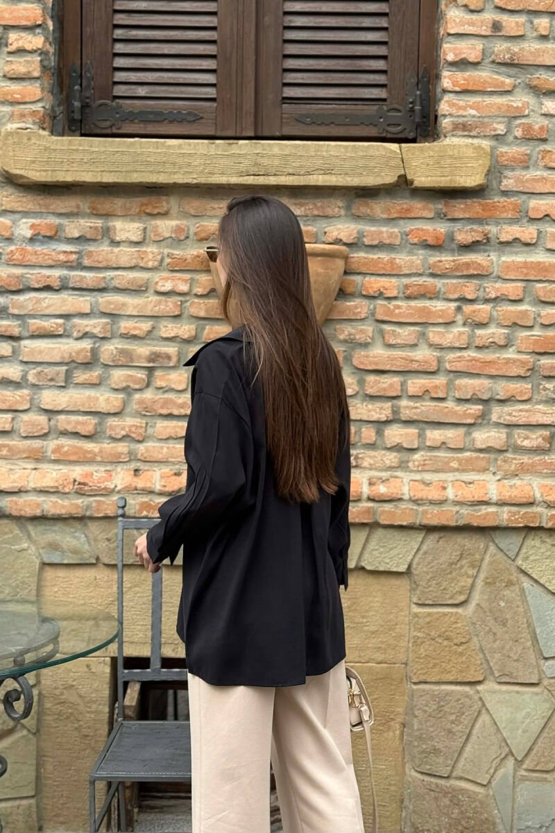ONE COLOR FRONT POCKET WOMAN SHIRT BLACK/ E ZEZE - 2