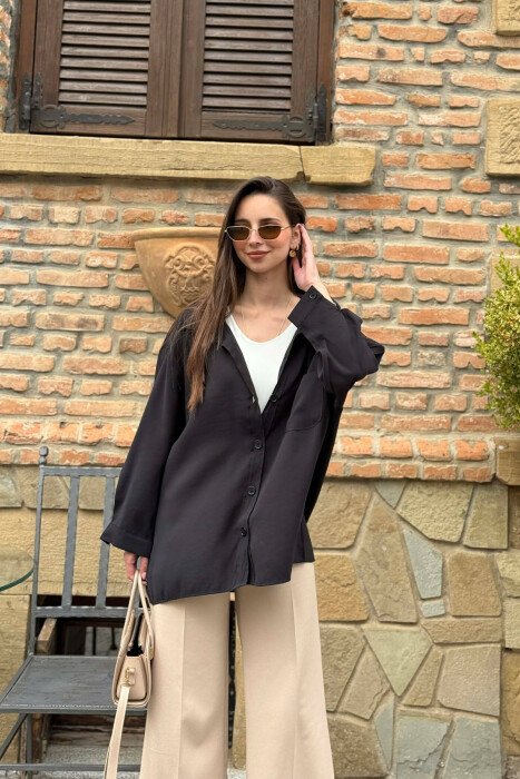 ONE COLOR FRONT POCKET WOMAN SHIRT BLACK/ E ZEZE - 3