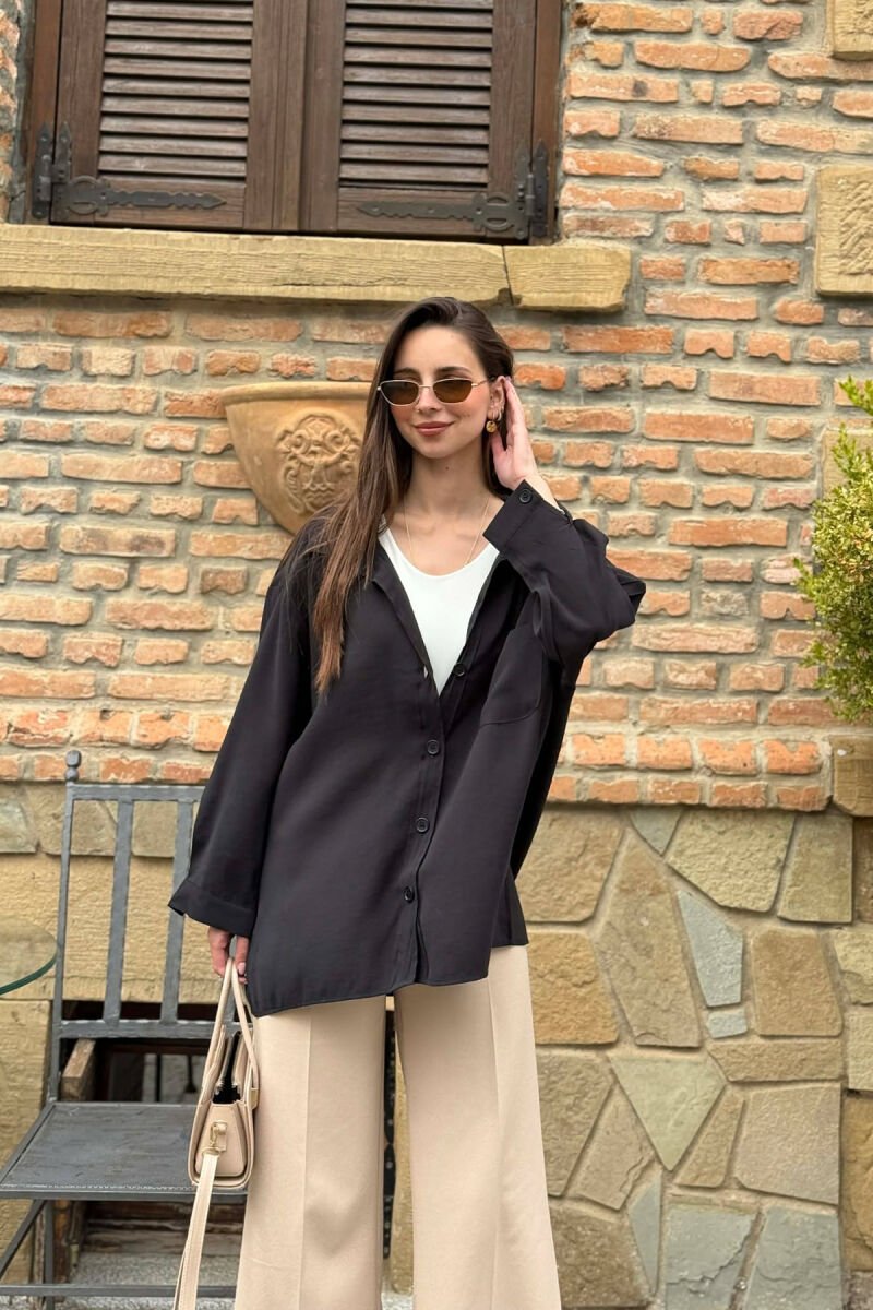 ONE COLOR FRONT POCKET WOMAN SHIRT BLACK/ E ZEZE - 3