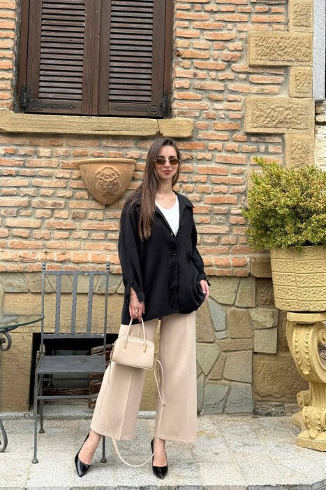 ONE COLOR FRONT POCKET WOMAN SHIRT BLACK/ E ZEZE - 6