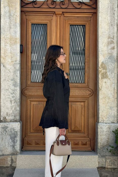 ONE COLOR FRONT POCKET WOMAN SHIRT BLACK/ E ZEZE - 4