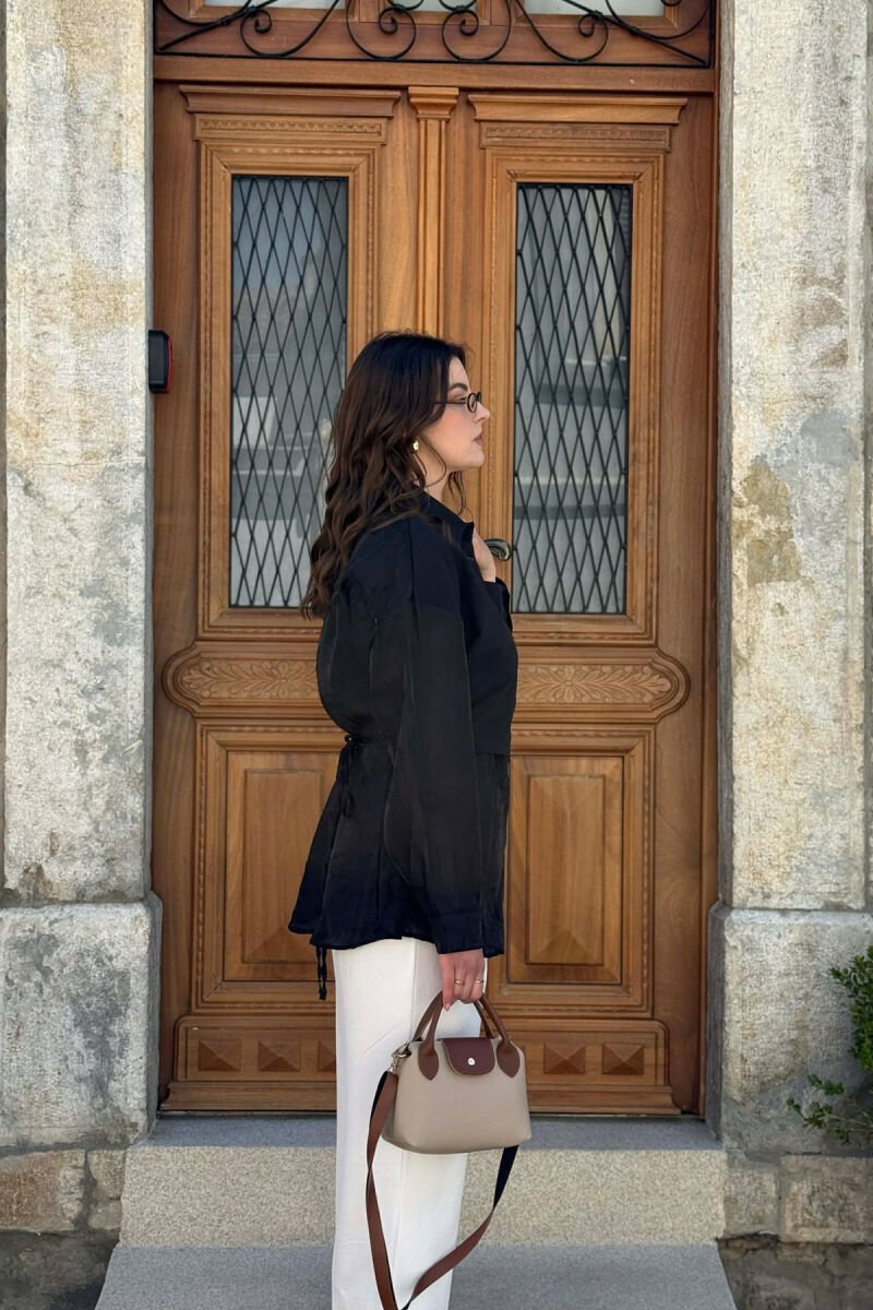 ONE COLOR FRONT POCKET WOMAN SHIRT BLACK/ E ZEZE - 4