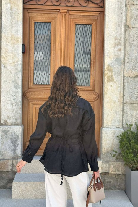 ONE COLOR FRONT POCKET WOMAN SHIRT BLACK/ E ZEZE - 5