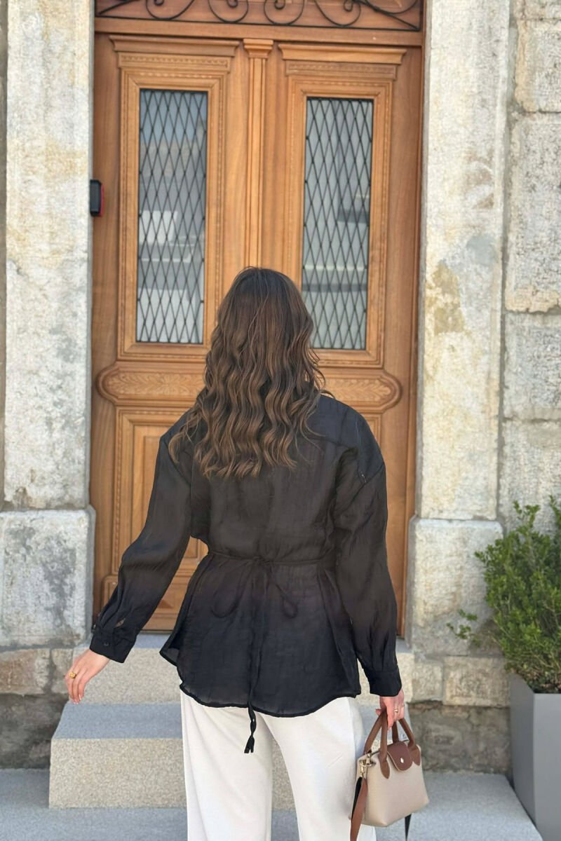 ONE COLOR FRONT POCKET WOMAN SHIRT BLACK/ E ZEZE - 5