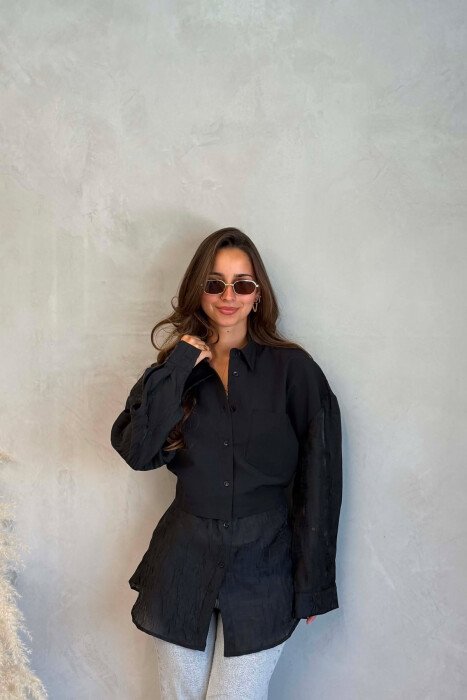 ONE COLOR FRONT POCKET WOMAN SHIRT BLACK/ E ZEZE - 2