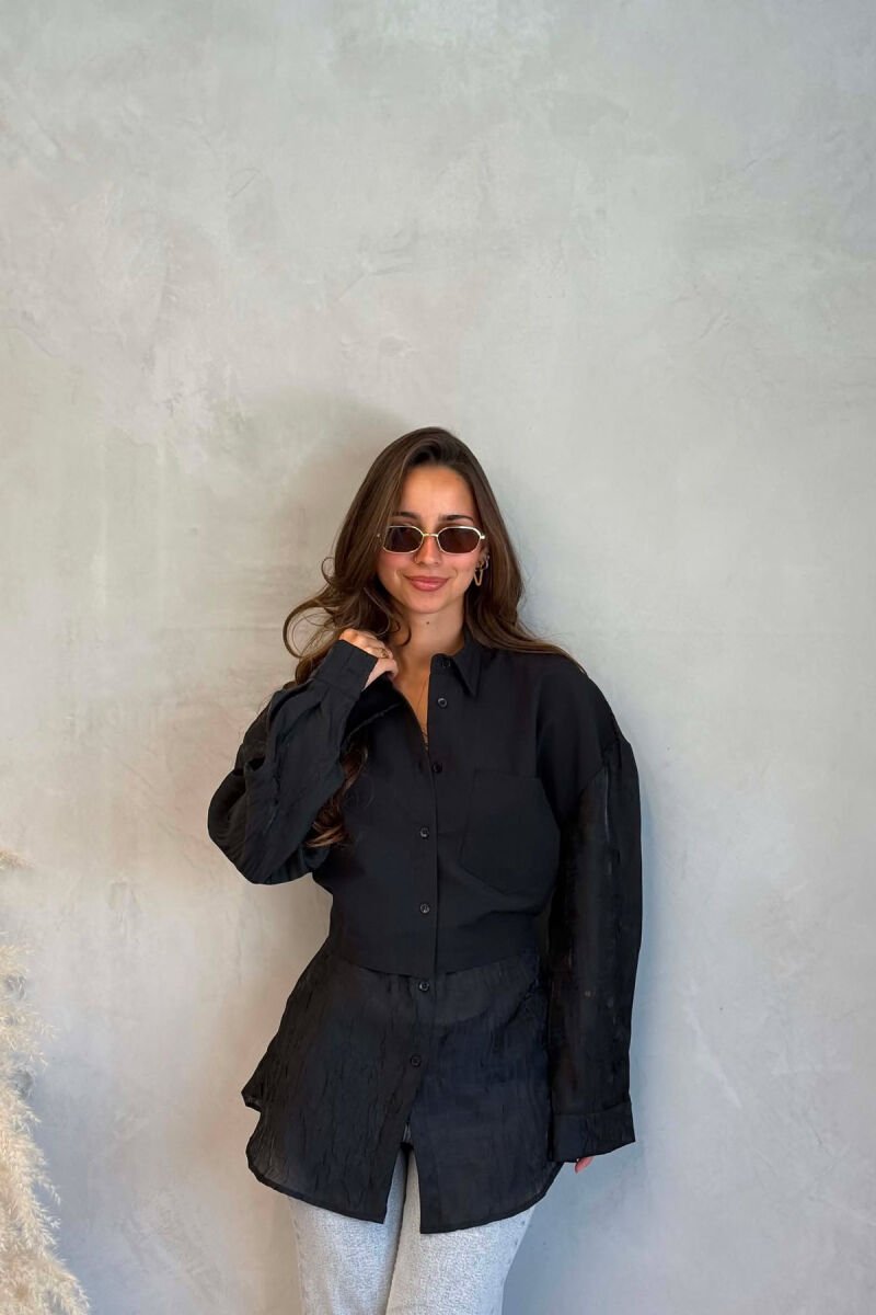 ONE COLOR FRONT POCKET WOMAN SHIRT BLACK/ E ZEZE - 2