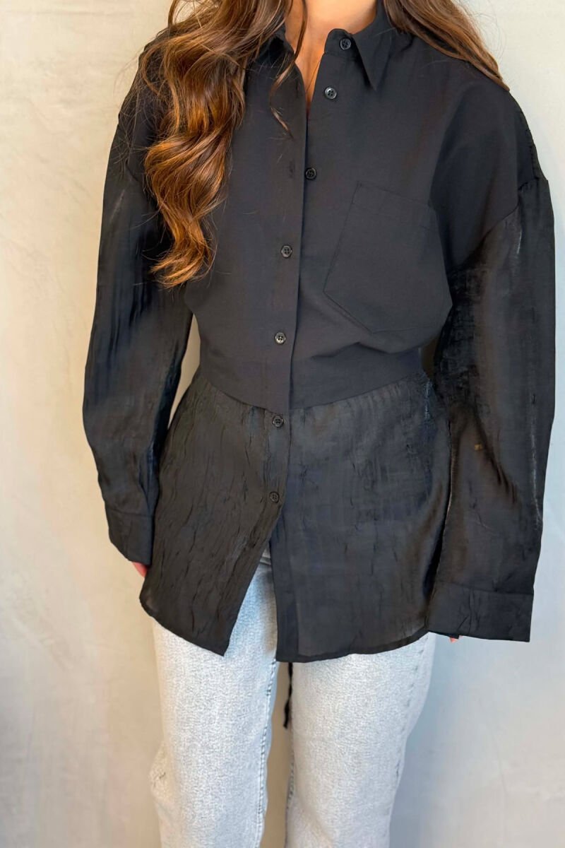ONE COLOR FRONT POCKET WOMAN SHIRT BLACK/ E ZEZE - 4