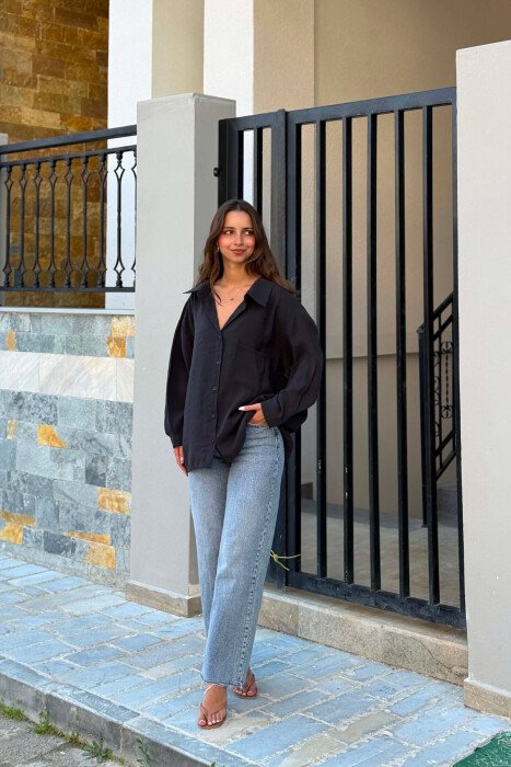 ONE COLOR FRONT POCKET WOMAN SHIRT BLACK/ E ZEZE 